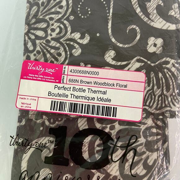 Thirty-One Perfect Bottle Thermal Holder Brown Woodblock Floral - Picture 2 of 9